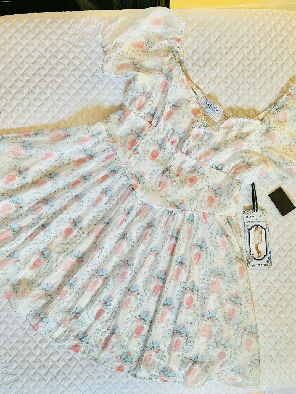 Bridgerton x Women’s/Girl’s Floral Puff-Sleeve Dress in Pastel Pink